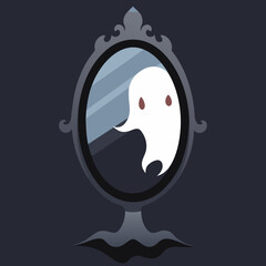 Haunted Mirror with Ghostly Reflection – Spooky Paranormal Horror Art Vector Design