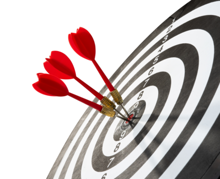 three red darts arrow on target board