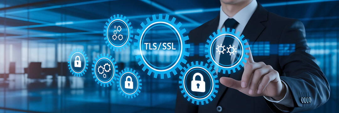 TLS/SSL Encryption &ndash; Secure Data Transmission & Cybersecurity, secure connection, HTTPS, website security, digital certificate, data encryption, network security, TLS handshake, SSL certificate.
