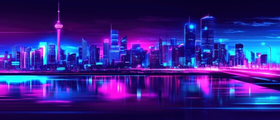 Neon Cityscape at Night: A Vibrant Digital Art