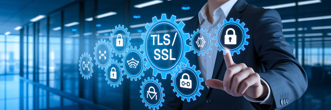 TLS/SSL Encryption &ndash; Secure Data Transmission & Cybersecurity, secure connection, HTTPS, website security, digital certificate, data encryption, network security, TLS handshake, SSL certificate.