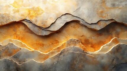 Fototapeta premium A painting of mountains with a yellowish tint
