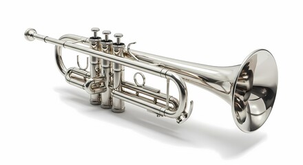 Obraz premium Silver Trumpet on White Background