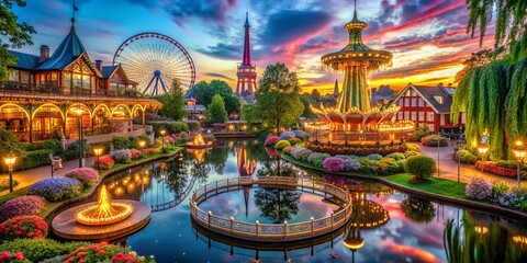 Magical Tivoli Gardens Evening: Copenhagen's Illuminated Rides & Breathtaking Landscape