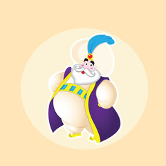 Cartoon Sultan in bright clothes. Vector illustration