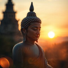 bouddha dans la lumière du crépuscule
