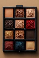 Fototapeta premium Neutral Eyeshadow Palette Swatches Simple Minimalist Makeup Aesthetic Natural Colors Beige Background