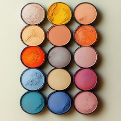 Eyeshadow Palette Swatches Minimal Aesthetic Round Makeup Pods Geometric Arrangement Soft Pastel Colors