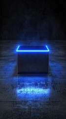 Obraz premium Cyberpunk Neon Cube: Futuristic Glowing Box on Dark Surface