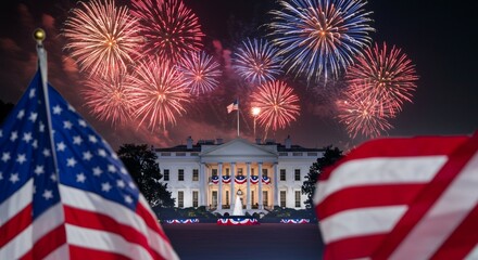 U.S. Independence Day Celebration with Fireworks and Flags