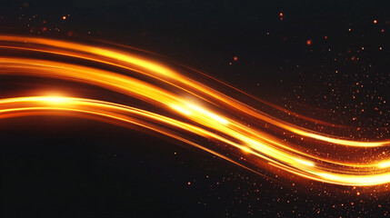 Golden flowing light waves on dark background