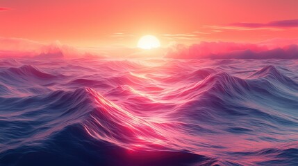 Obraz premium Serene sunset over gentle ocean waves with colorful reflections and clouds