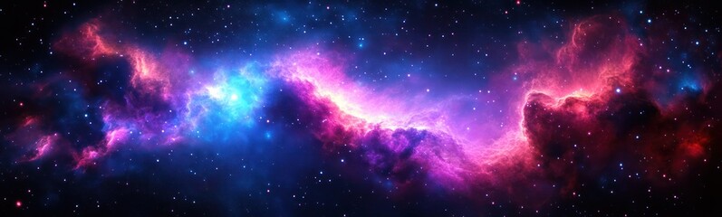 Naklejka premium Vibrant Cosmic Nebula with Glowing Stars in Deep Space
