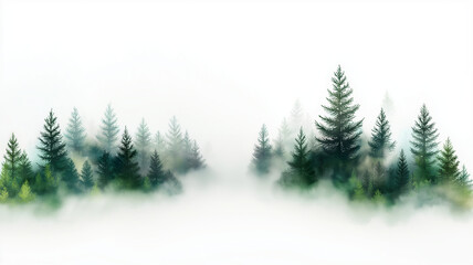 Obraz premium serene and abstract foggy forest landscape featuring lush pine trees shrouded in mist, creating tranquil and ethereal atmosphere. soft colors evoke sense of calm and mystery