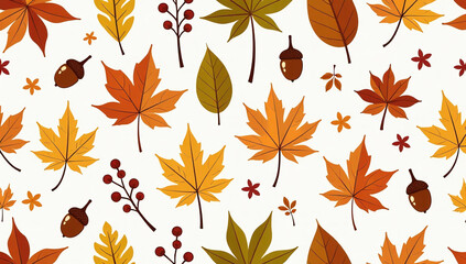 autumn vector pattern features leaves berries acorns seamless flat design warm colors intricate