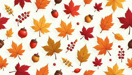 Obraz premium autumn vector pattern features leaves berries acorns seamless flat design warm colors intricate