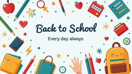 back school essential supplies cute icons fun learning experience every day