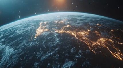 Fototapeta premium Earth at night from space, city lights glow