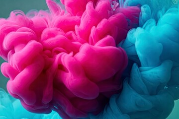 Fototapeta premium Abstract colorful ink explosion, blue and pink tones. Dynamic ink in water effect, ideal for vibrant backgrounds.