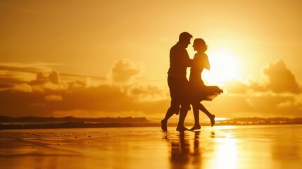 Silhouette of a couple dancing on the beach during sunset