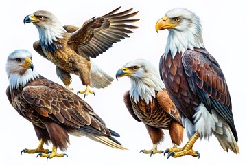 Obraz premium Majestic Eagles: Outline Art Set, Diverse Poses, White Background