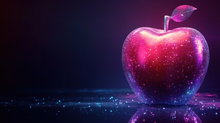 Futuristic apple, glowing, dark background