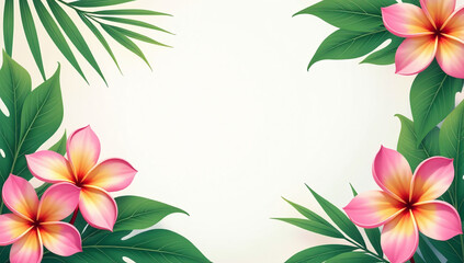 bright summer design features tropical leaves plumeria flowers colorful banner template greeting card summer sale