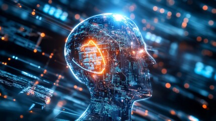 Fototapeta premium Exploring Digital Human Head Artificial Intelligence Futuristic Technology in a Virtual Environment