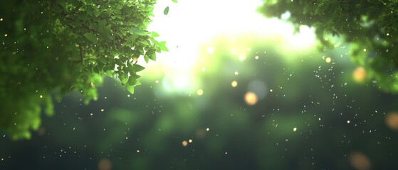 Sunlit Green Forest, Tranquil Nature Scene, Lush Foliage, Serene Atmosphere, Sunlight Filtering Through Leaves, Peaceful Nature Photography