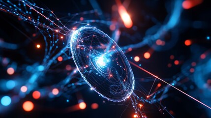 Obraz premium Dynamic Abstract Digital Network Sphere Visualization Virtual Space Digital Art Futuristic Environment 3D Perspective Technology Concept