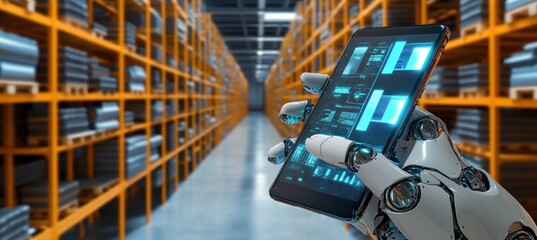 Futuristic Warehouse Technology Robotic AI System for Inventory Management and Optimization