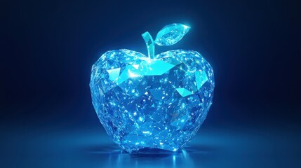 Digital Apple, Blue, Geometric, Glowing, Studio