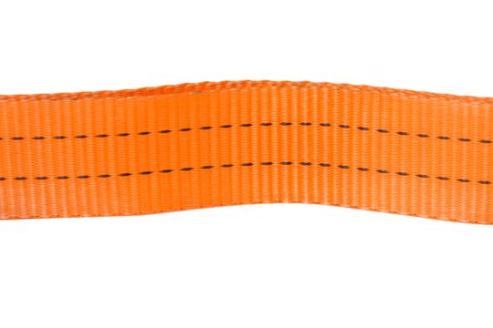 isolated transparent Background. Bright orange strap with black stitching, showcasing durable material and wavy pattern