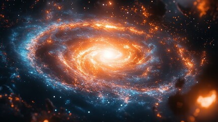 Vibrant Cosmic Spiral Galaxy Surrounded by Stars in a Dreamy Surrealist Style