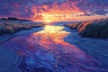 Fototapeta premium Coastal Sunset Reflection.