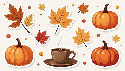cute autumn doodle stickers cozy hygge illustrations fall items vector style