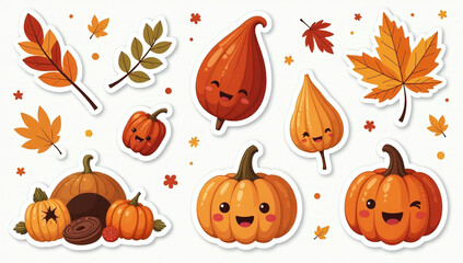 cute autumn doodle stickers cozy hygge illustrations fall items vector style