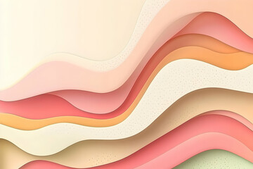 Obraz premium Abstract pastel wave background, layered paper design, soft colors, flowing lines, trendy design, modern art, digital illustration.