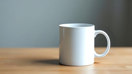 Obraz premium Minimalist White Coffee Mug on Wooden Table