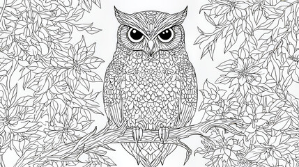 Owl bird coloring book for adults vector illustration. Anti-stress coloring for adult. Zentangle style. Black and white lines. Lace pattern