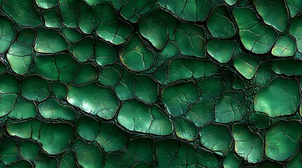 Obraz premium Emerald green cracked texture with dark fissures creating organic cellular pattern. Abstract background with natural stone or mineral appearance for luxury design.