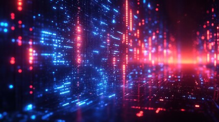 Naklejka premium Futuristic Cybersecurity Technology Digital Data Protection Network with Neon Lights and Abstract Geometric Design