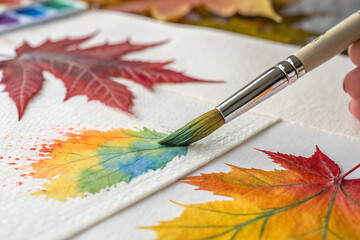 Obraz premium Hobby coloring book. Painting with a brush. Rainbow colorful and fun coloring.