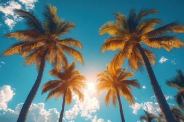 Tropical palm trees blue sky cloud summer vacation nature travel adventure