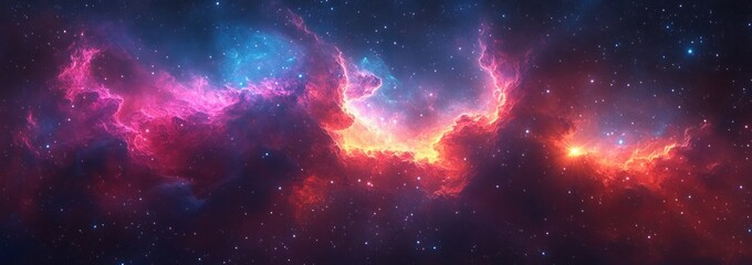 Naklejka premium Vibrant Cosmic Nebula with Glowing Stars in Astral Space