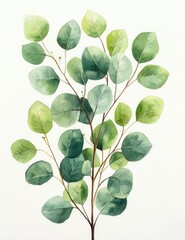 Obraz premium Watercolor Eucalyptus Leaves Minimalistic Botanical Art Collection with Garden Herbs and Branches