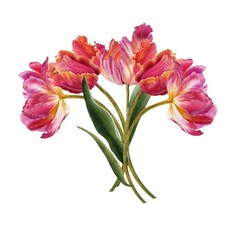 tulip bouquet watercolor illustration with spring flowers and bows