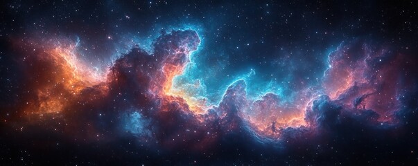 Fototapeta premium Cosmic Nebula with Stars and Glowing Hues in Outer Space