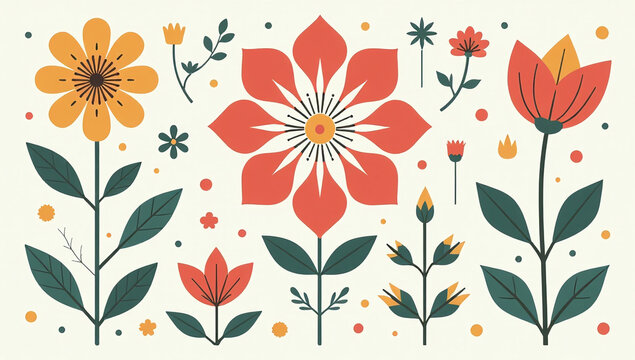 floral patterns folk geometry evoke sense springtime beauty minimalist illustrations various colors flat