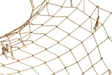Torn Football or tennis net. Rope mesh on a white background close-up